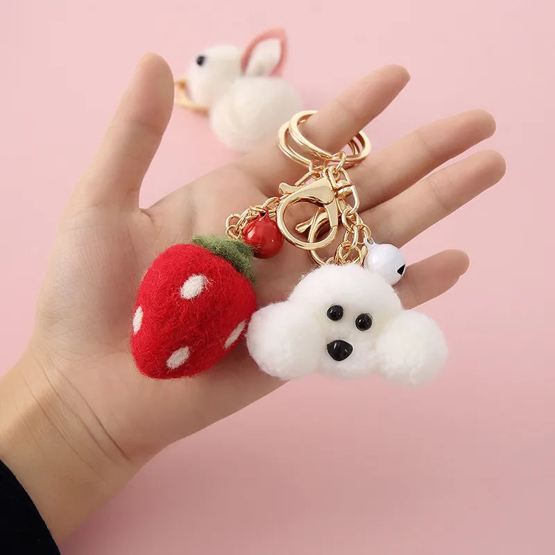 Cute Rabbit Dog Fruit Alloy Plush Women'S Bag Pendant Keychain 1 Piece