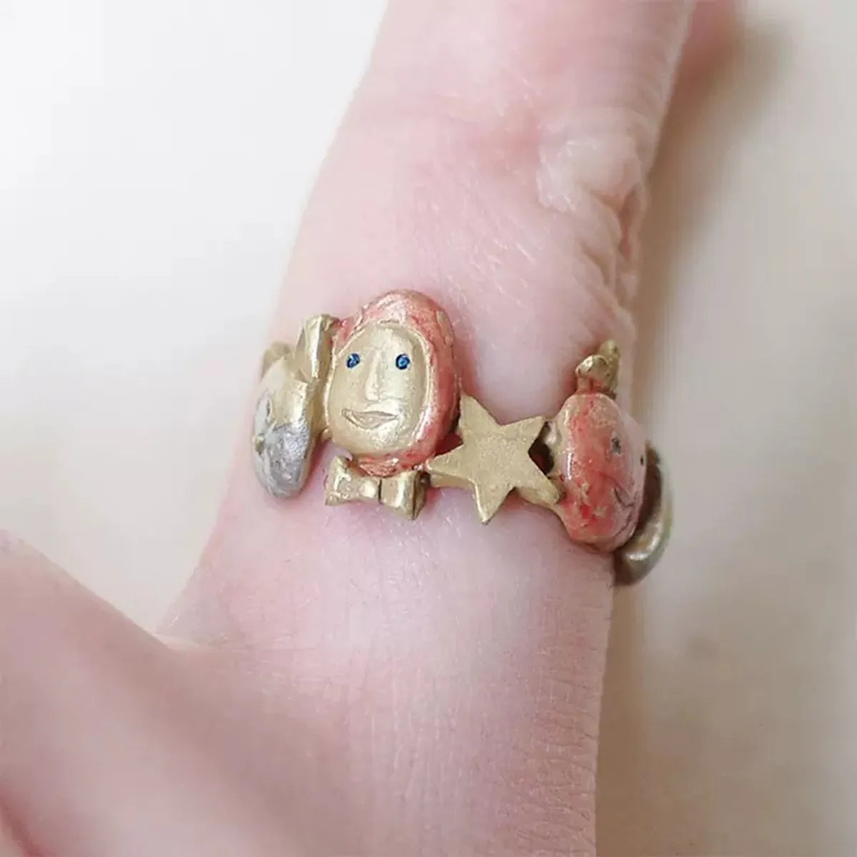 Cute Rabbit Flower Apple Copper Epoxy Open Ring