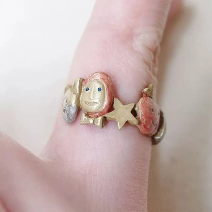 Cute Rabbit Flower Apple Copper Epoxy Open Ring