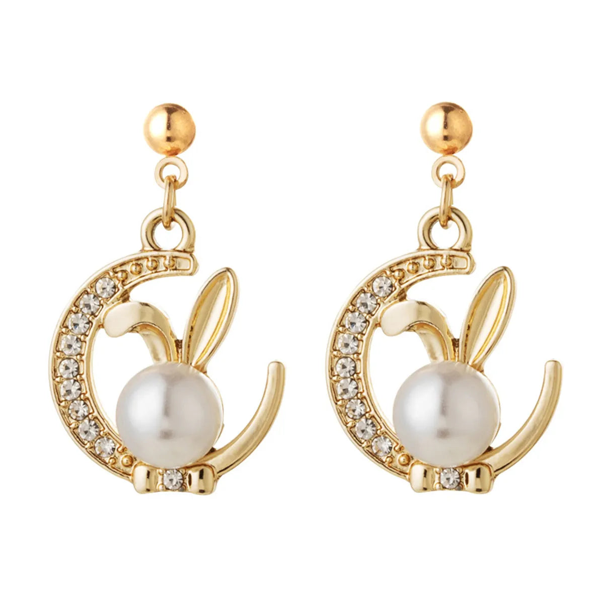 Cute Rabbit Moon Alloy Plating Inlay Rhinestones Pearl Women's Earrings Necklace