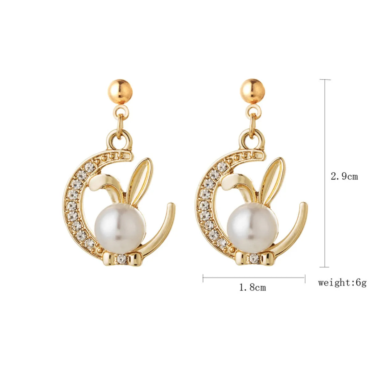 Cute Rabbit Moon Alloy Plating Inlay Rhinestones Pearl Women's Earrings Necklace