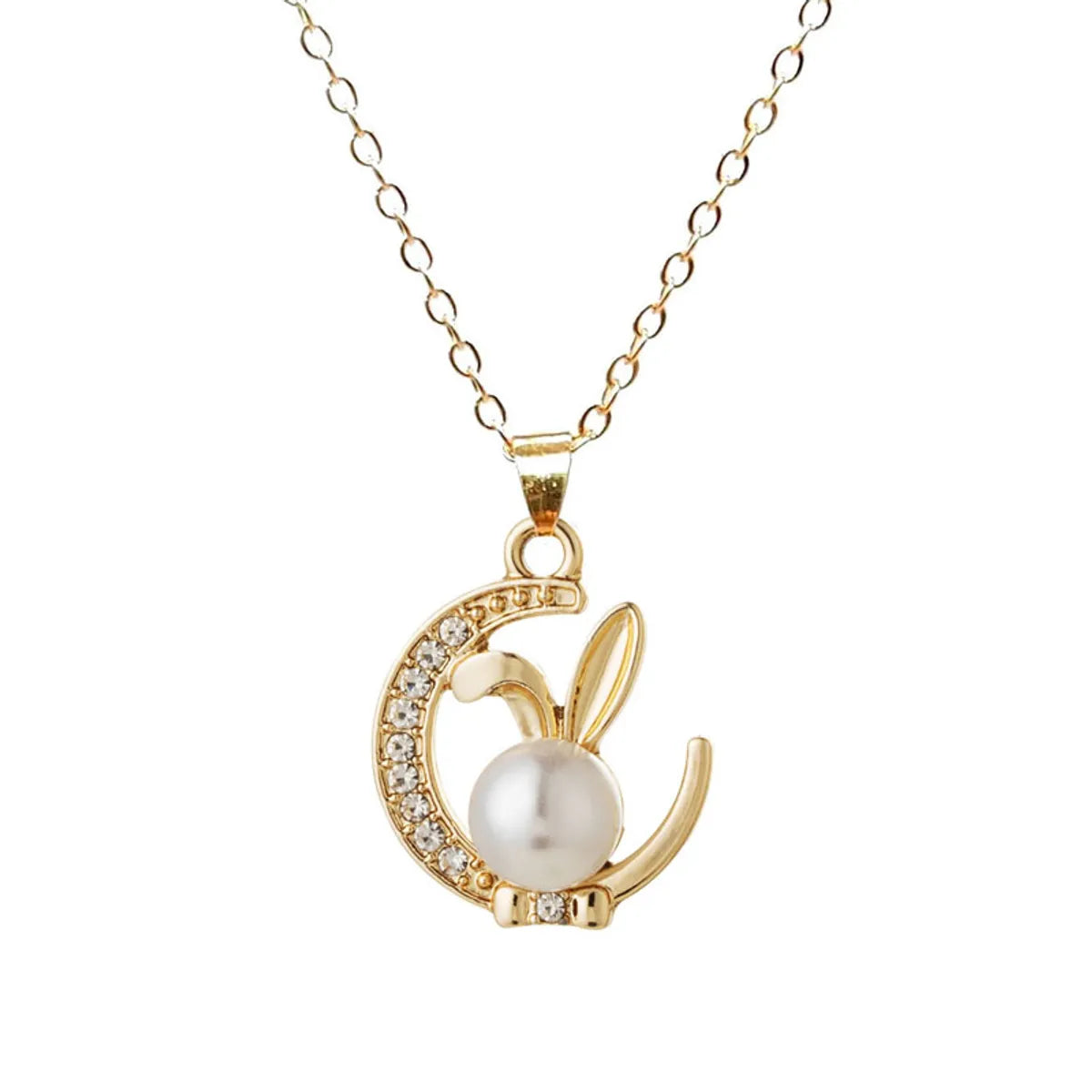 Cute Rabbit Moon Alloy Plating Inlay Rhinestones Pearl Women's Earrings Necklace