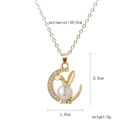 Cute Rabbit Moon Alloy Plating Inlay Rhinestones Pearl Women's Earrings Necklace