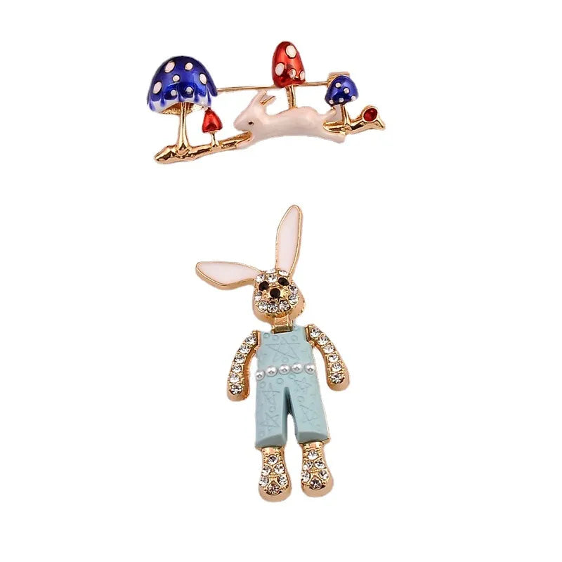 Cute Rabbit Mushroom Alloy Enamel Rhinestones Women'S Brooches