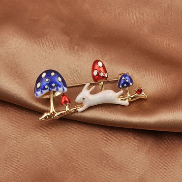 Cute Rabbit Mushroom Alloy Enamel Rhinestones Women'S Brooches