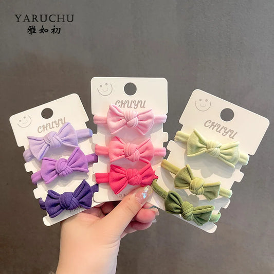 Cute Rainbow Fluorescent Solid Color Bow Tie Ponytail Head Rope Set