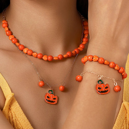 Cute Retro Classic Style Pumpkin Alloy Glass Halloween Women'S Bracelets Necklace