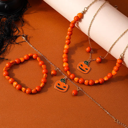 Cute Retro Classic Style Pumpkin Alloy Glass Halloween Women'S Bracelets Necklace