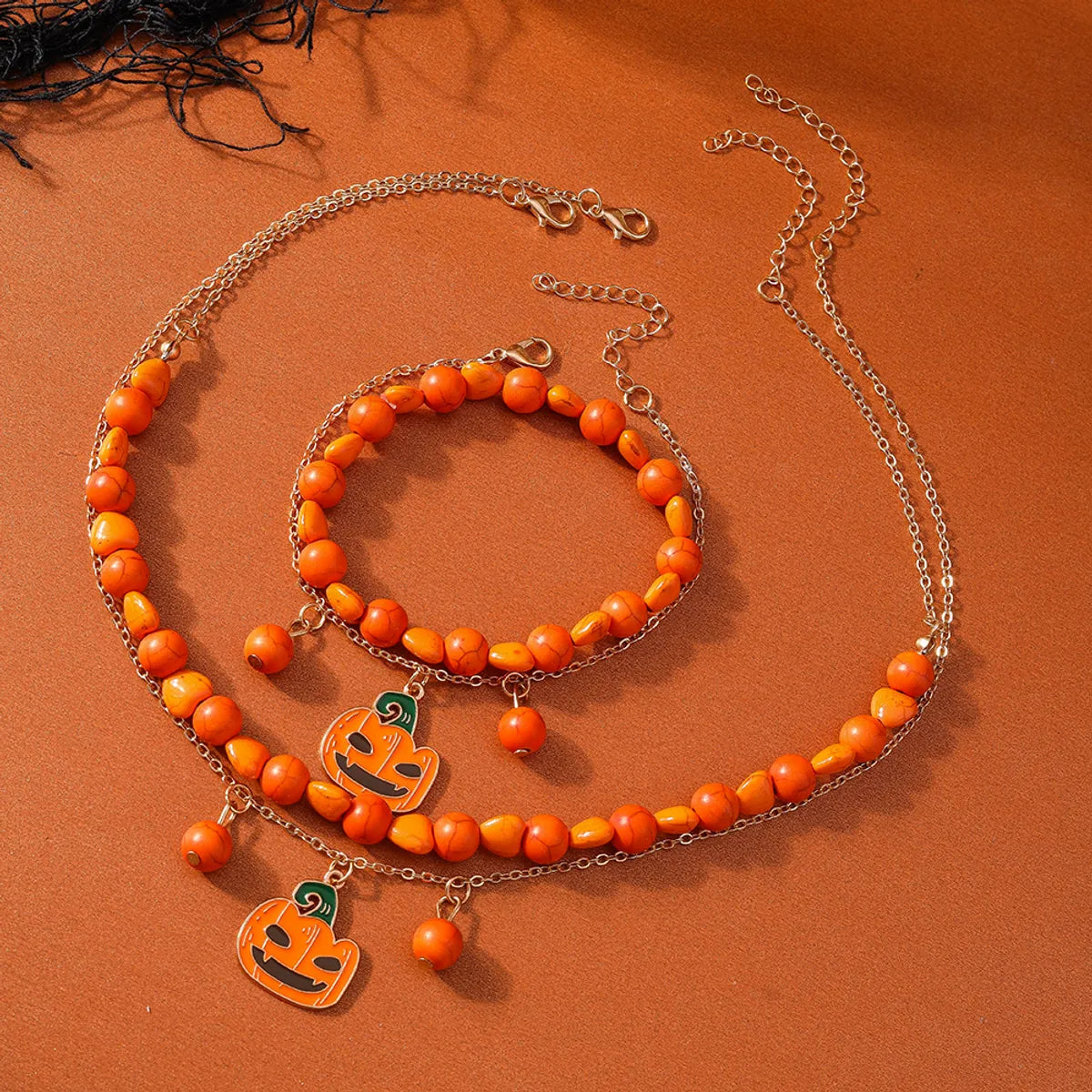 Cute Retro Classic Style Pumpkin Alloy Glass Halloween Women'S Bracelets Necklace