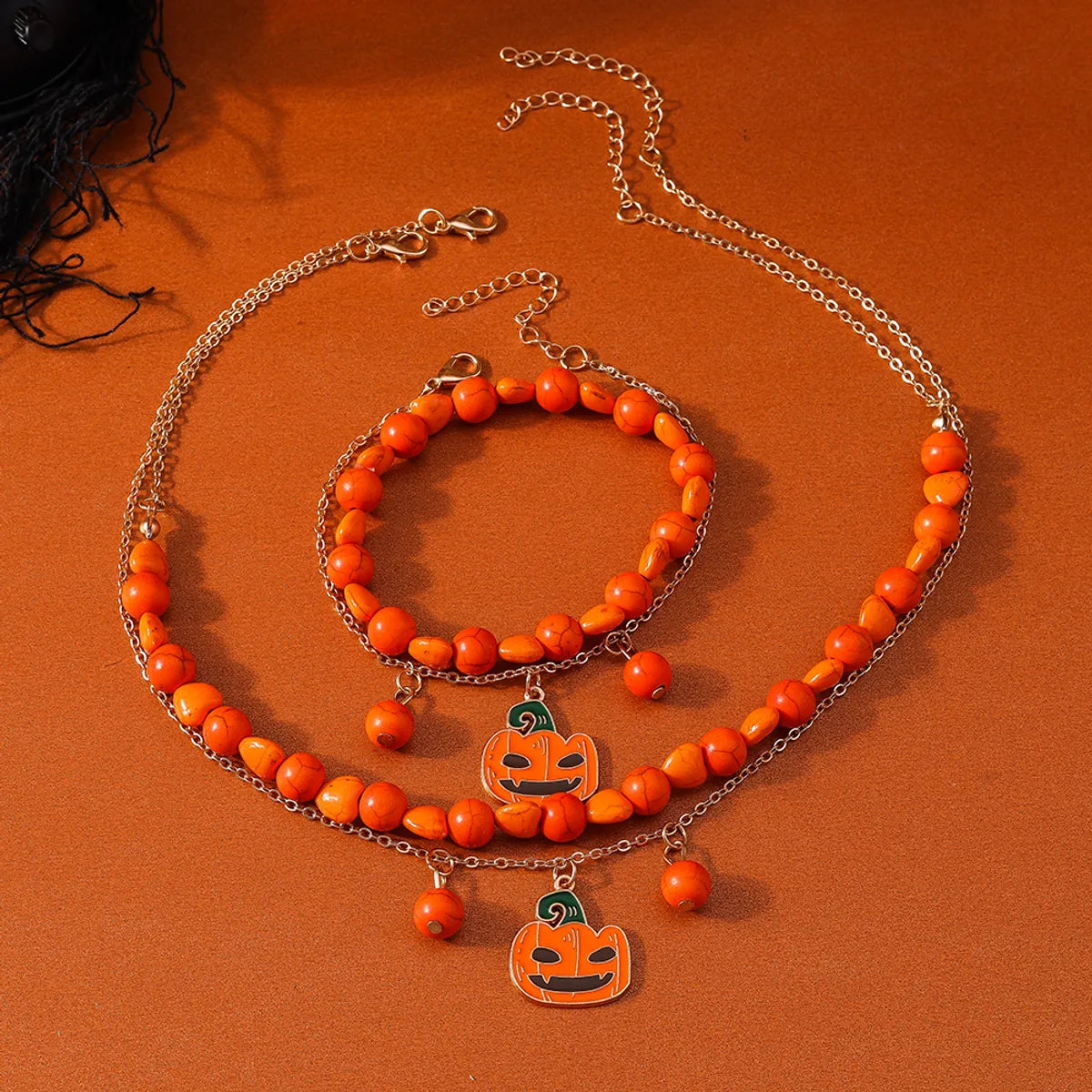 Cute Retro Classic Style Pumpkin Alloy Glass Halloween Women'S Bracelets Necklace