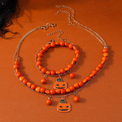 Cute Retro Classic Style Pumpkin Alloy Glass Halloween Women'S Bracelets Necklace