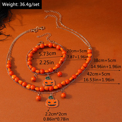 Cute Retro Classic Style Pumpkin Alloy Glass Halloween Women'S Bracelets Necklace