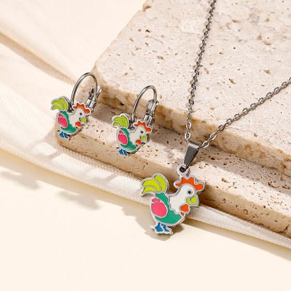 Cute Retro Modern Style Animal Stainless Steel Earrings Necklace