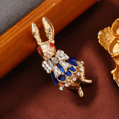 Cute Retro Rabbit Alloy Enamel Inlay Rhinestones Unisex Brooches