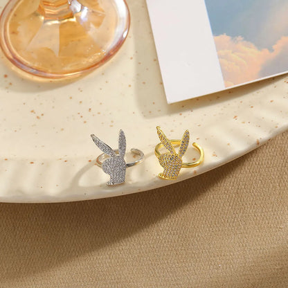 Cute Retro Rabbit Copper Plating Inlay Zircon 14k Gold Plated White Gold Plated Women's Rings