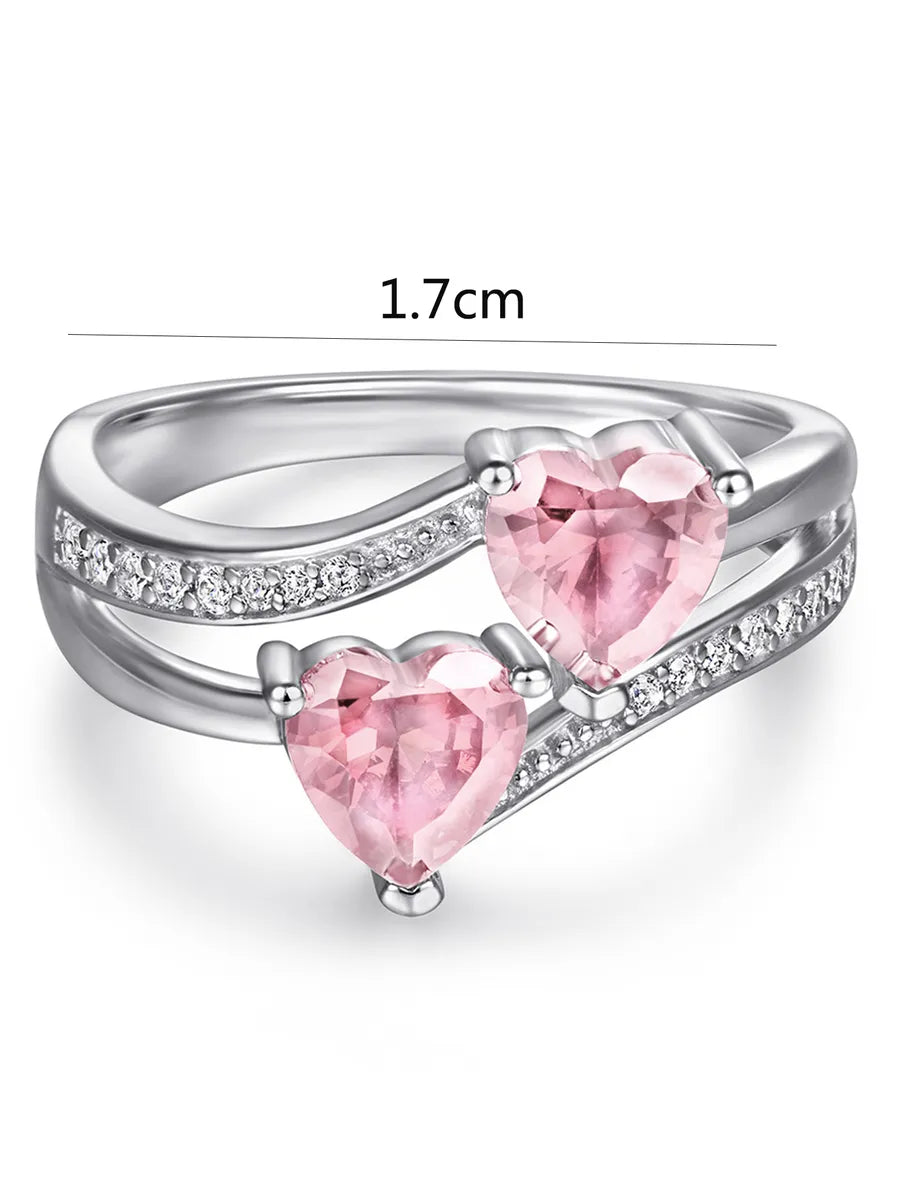 Cute Romantic Heart Shape Copper Plating Inlay Diamond Rings