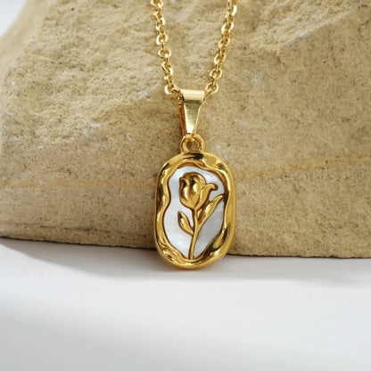 Cute Romantic Irregular Flower Stainless Steel Plating 18k Gold Plated Pendant Necklace