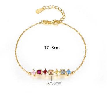 Cute Romantic Shiny Quadrilateral Round Lines Sterling Silver Plating Inlay Zircon 18k Gold Plated White Gold Plated Bracelets