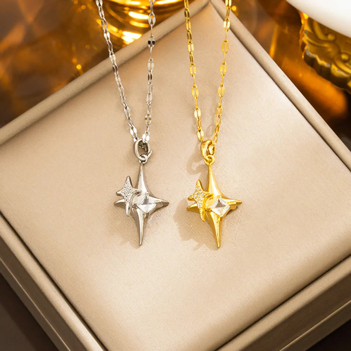 Cute Romantic Star Steel 18k Gold Plated Zircon Pendant Necklace In Bulk