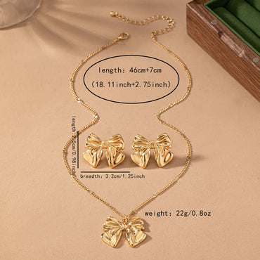 Cute Romantic Sweet Bow Knot Alloy Plating 14K Gold Plated Women'S Jewelry Set