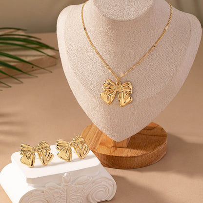 Cute Romantic Sweet Bow Knot Alloy Plating 14K Gold Plated Women'S Jewelry Set