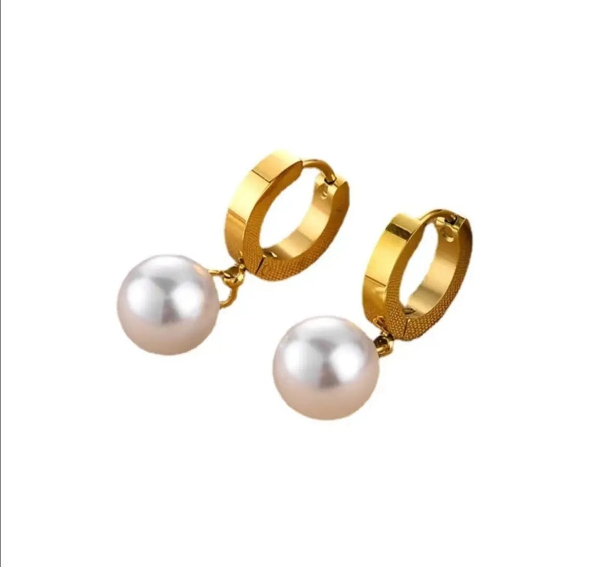 Wholesale Cute Round Titanium Steel Plating Gold Plated Artificial Pearls Earrings Necklace