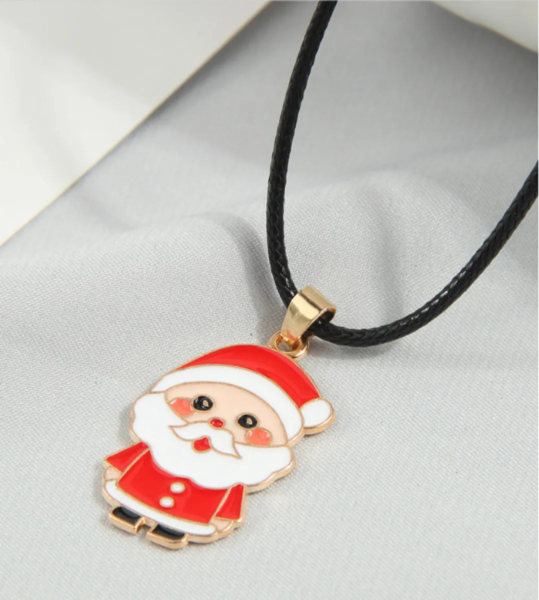 Cute Santa Claus Alloy Wax Rope Enamel Christmas Women's Pendant Necklace