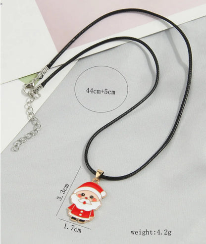 Cute Santa Claus Alloy Wax Rope Enamel Christmas Women's Pendant Necklace