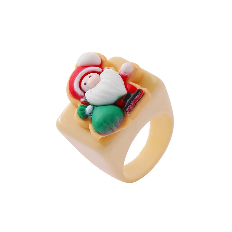 Cute Santa Claus Gingerbread Snowman Plastic Resin Polishing Christmas Women'S Rings