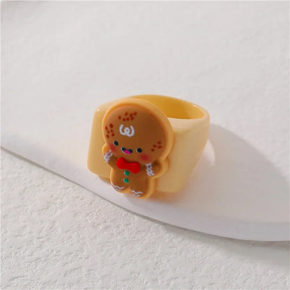 Cute Santa Claus Gingerbread Snowman Plastic Resin Polishing Christmas Women'S Rings