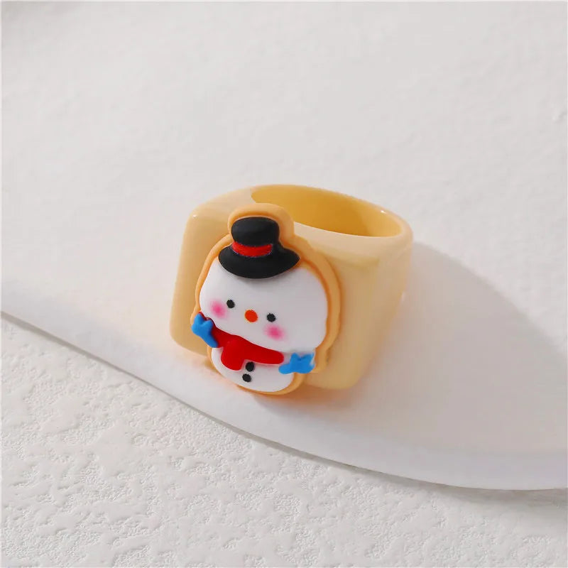 Cute Santa Claus Gingerbread Snowman Plastic Resin Polishing Christmas Women'S Rings