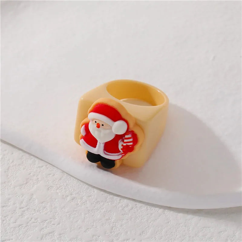 Cute Santa Claus Gingerbread Snowman Plastic Resin Polishing Christmas Women'S Rings