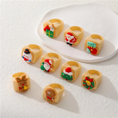 Cute Santa Claus Gingerbread Snowman Plastic Resin Polishing Christmas Women'S Rings