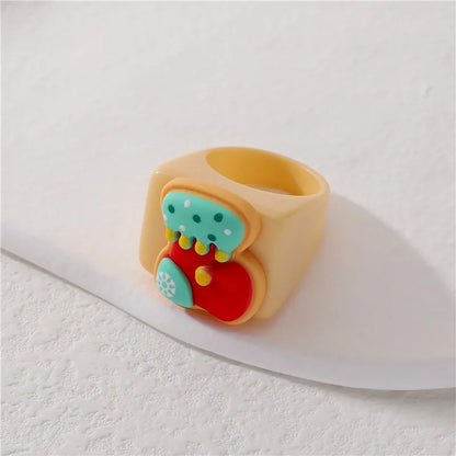 Cute Santa Claus Gingerbread Snowman Plastic Resin Polishing Christmas Women'S Rings