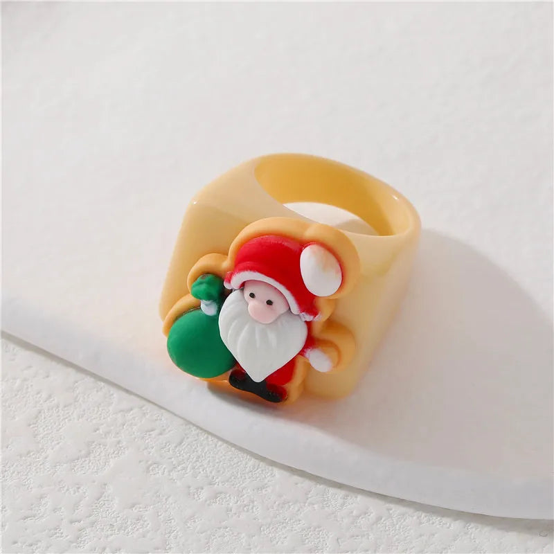 Cute Santa Claus Gingerbread Snowman Plastic Resin Polishing Christmas Women'S Rings