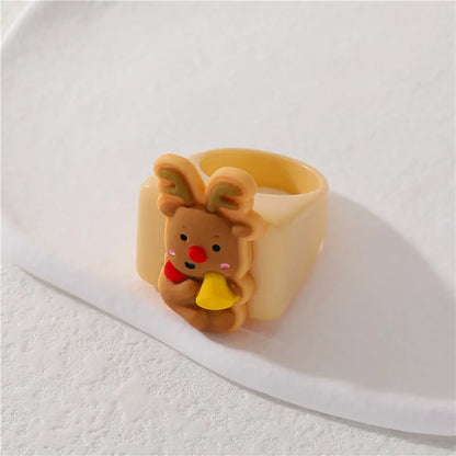 Cute Santa Claus Gingerbread Snowman Plastic Resin Polishing Christmas Women'S Rings