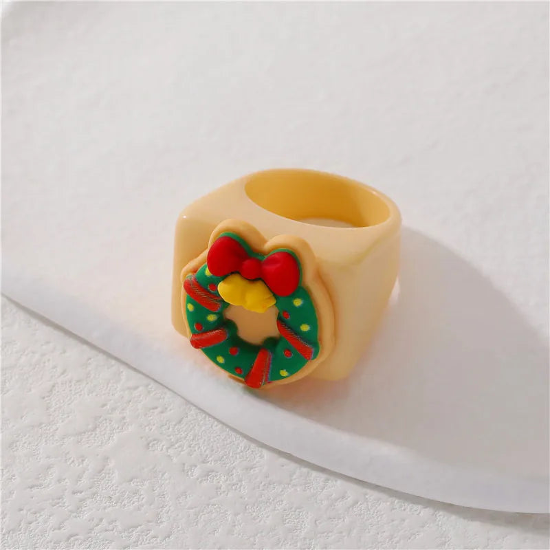 Cute Santa Claus Gingerbread Snowman Plastic Resin Polishing Christmas Women'S Rings