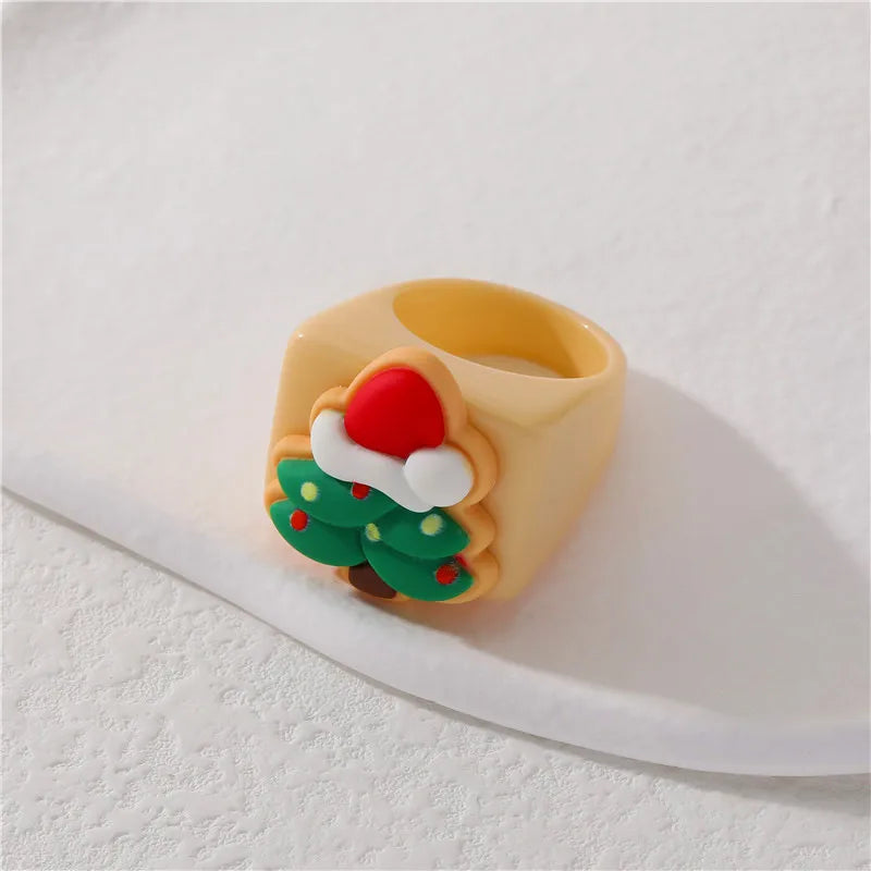 Cute Santa Claus Gingerbread Snowman Plastic Resin Polishing Christmas Women'S Rings