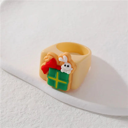 Cute Santa Claus Gingerbread Snowman Plastic Resin Polishing Christmas Women'S Rings