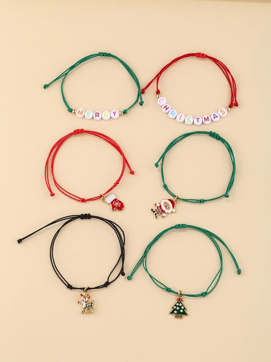 Cute Santa Claus Letter Elk Glass Enamel Plating Christmas Women'S Bracelets