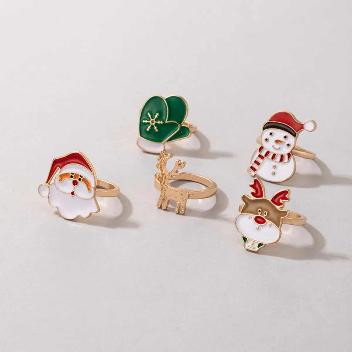 Cute Santa Claus Snowman Elk Alloy Enamel Women'S Rings 5 Pieces