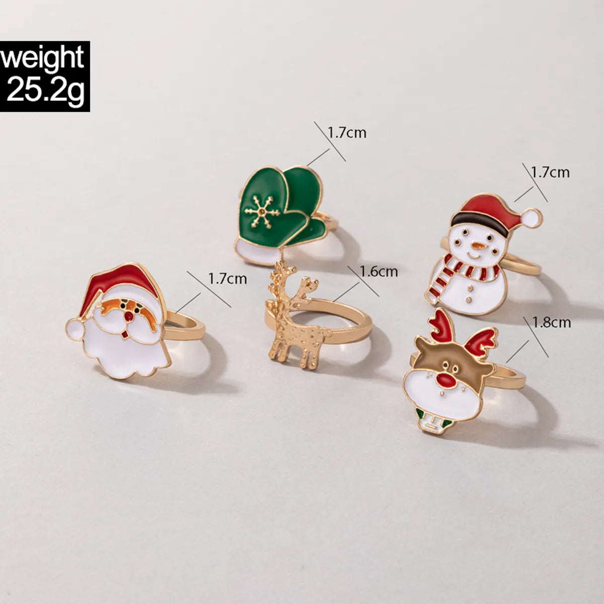 Cute Santa Claus Snowman Elk Alloy Enamel Women'S Rings 5 Pieces