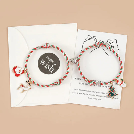 Cute Santa Claus Snowman Elk Alloy Rope Unisex Bracelets 1 Pair