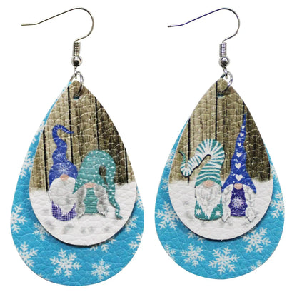 1 Pair Cute Santa Claus Snowman Elk Pu Leather Drop Earrings