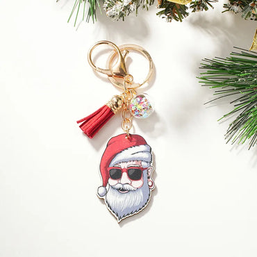 Cute Santa Claus Wood Christmas Unisex Keychain