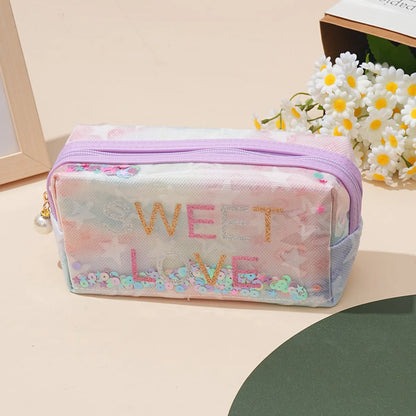 Cute Sequins Letter Polyester Square Makeup Bags