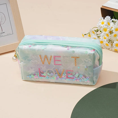 Cute Sequins Letter Polyester Square Makeup Bags