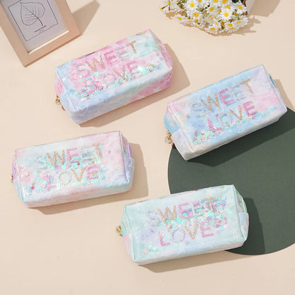 Cute Sequins Letter Polyester Square Makeup Bags