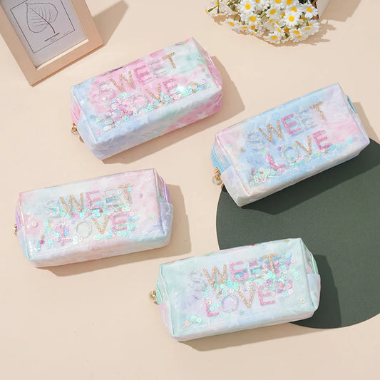 Cute Sequins Letter Polyester Square Makeup Bags