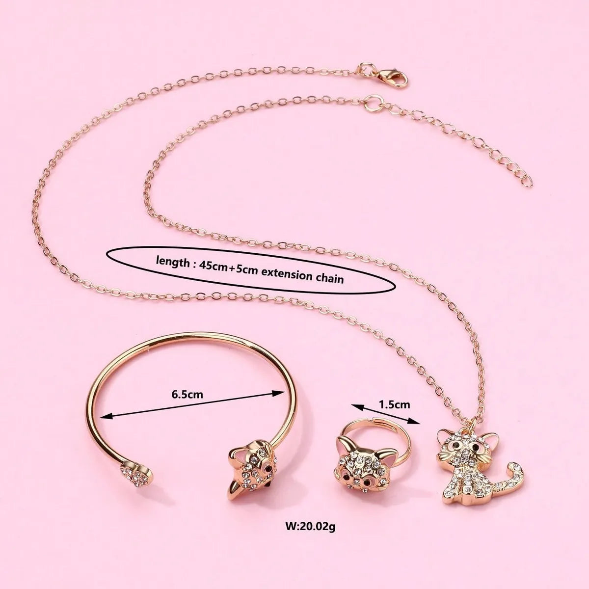 Cute Shiny Cat Alloy Iron Zinc Enamel Inlay Rhinestones Gold Plated Girl'S Jewelry Set